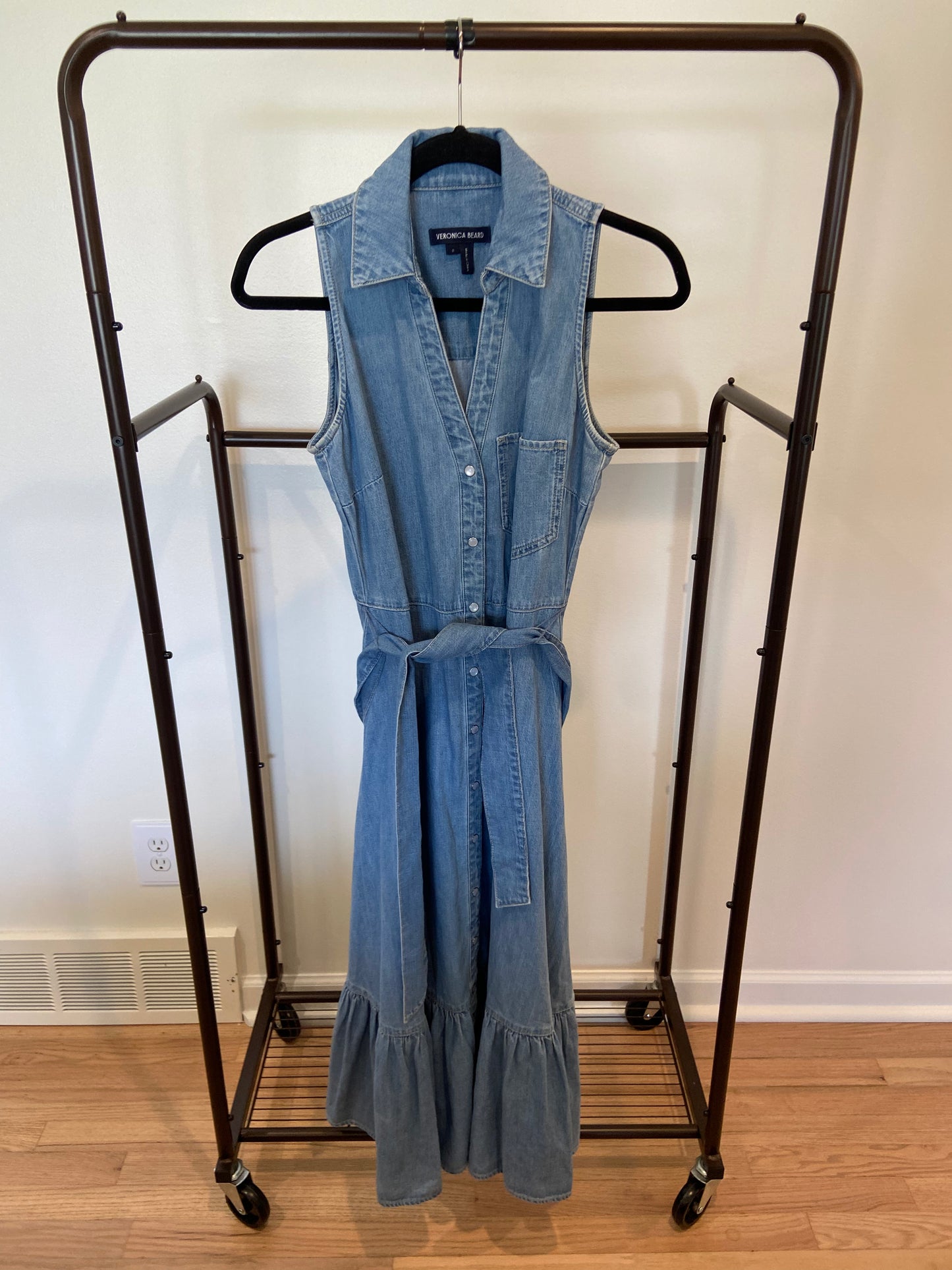 Veronica Beard Edwina Sleeveless Midi Shirt Dress Denim size 0
