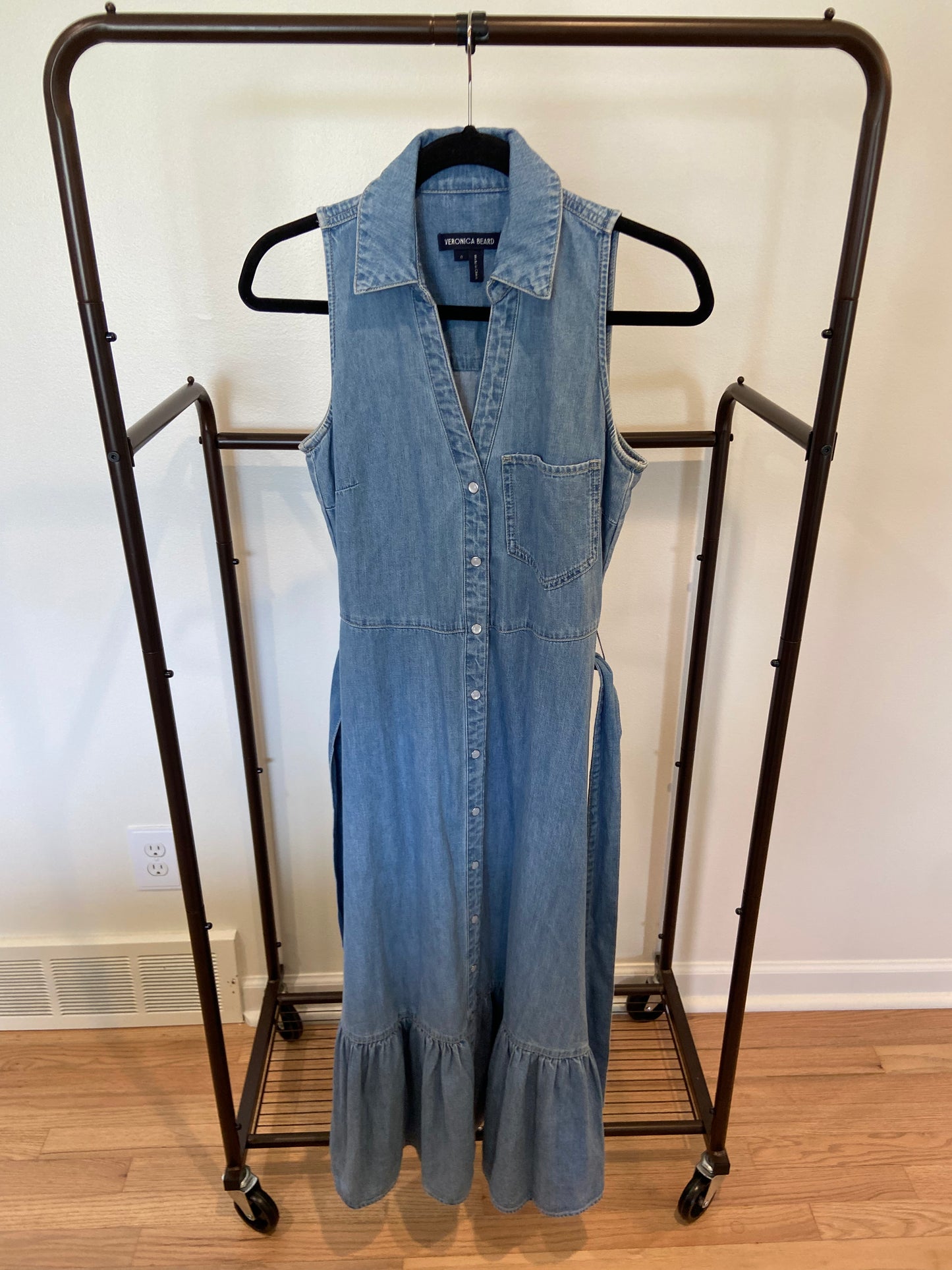 Veronica Beard Edwina Sleeveless Midi Shirt Dress Denim size 0