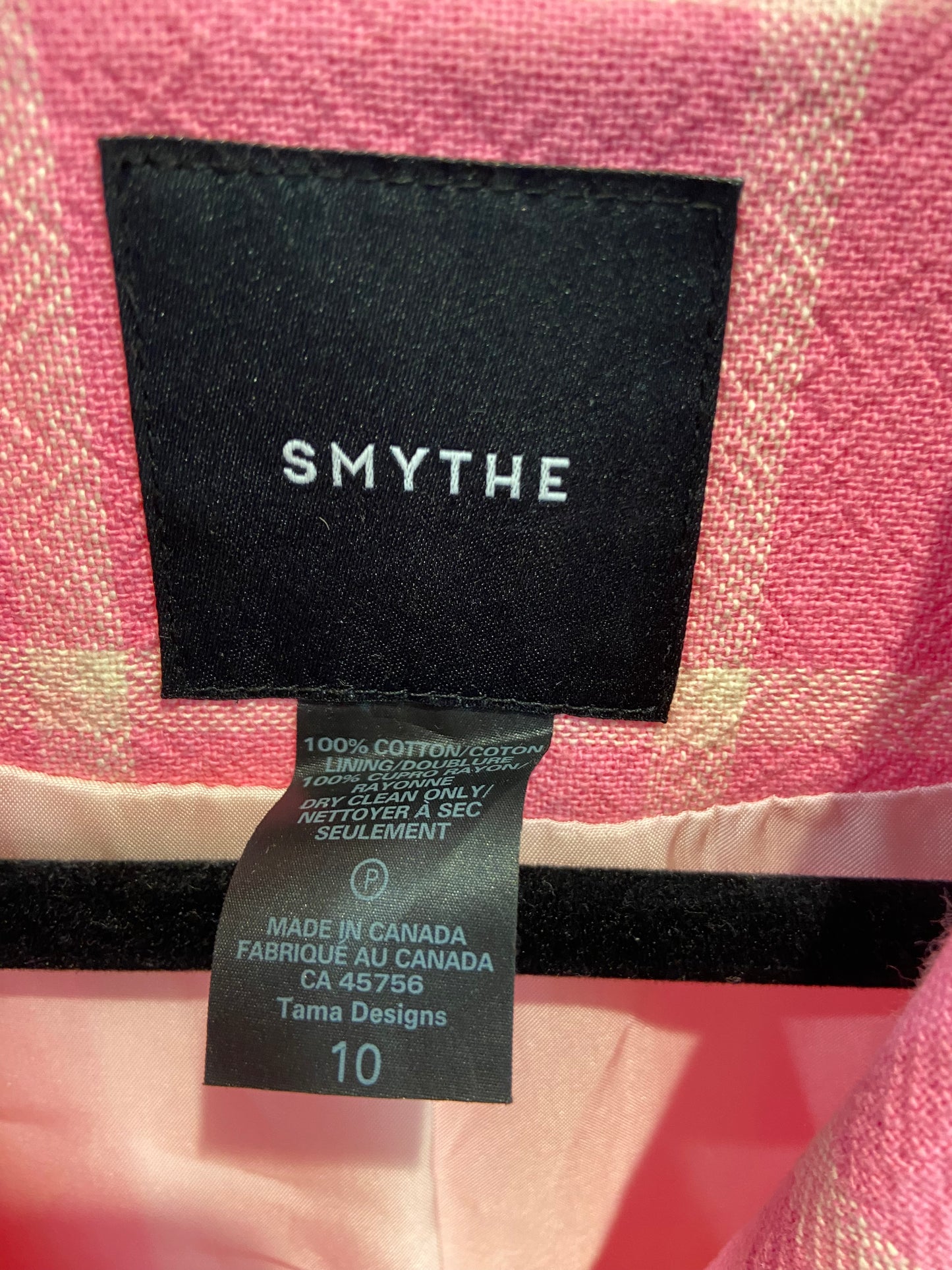 Smythe Portrait Neck Blazer in Pink Windowpane size 10