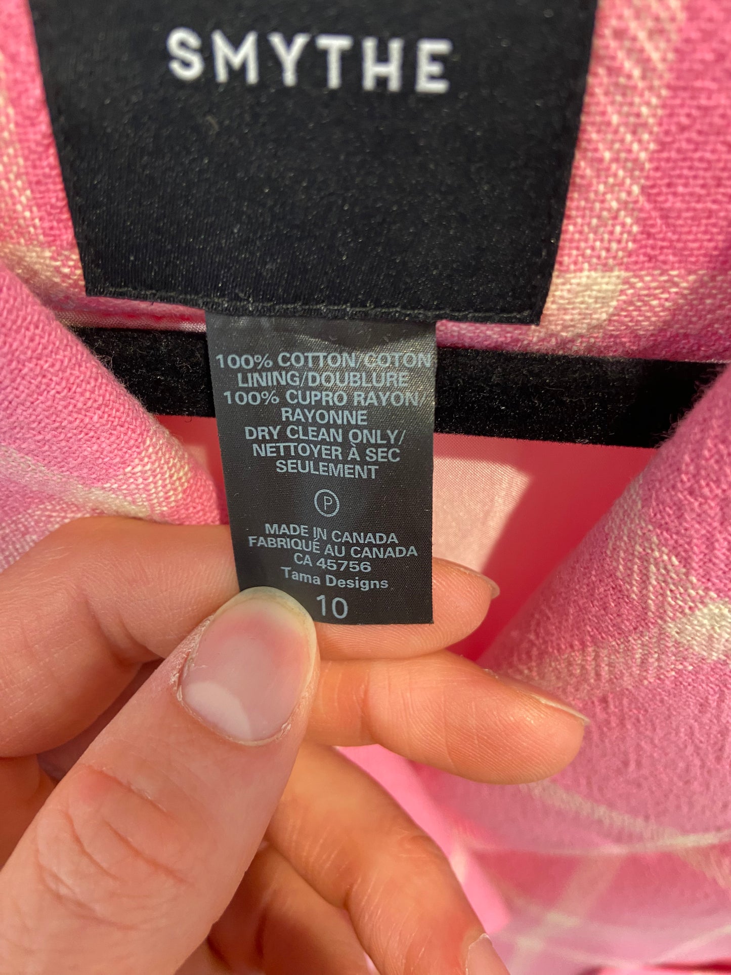 Smythe Portrait Neck Blazer in Pink Windowpane size 10