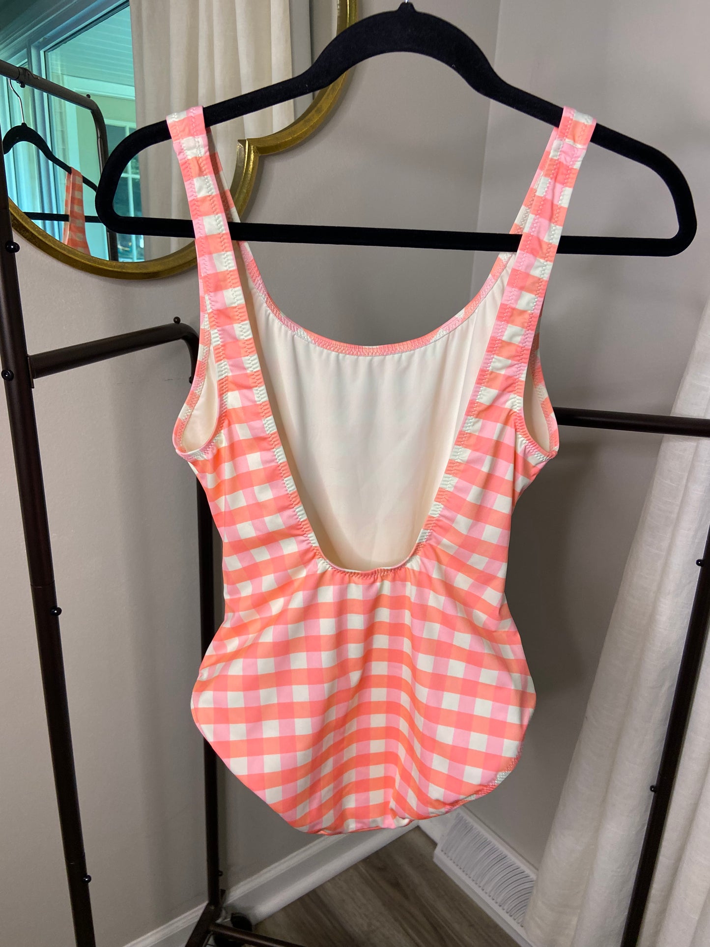 Solid and Striped The Anne Marie Coral Gingham Swimsuit size XS