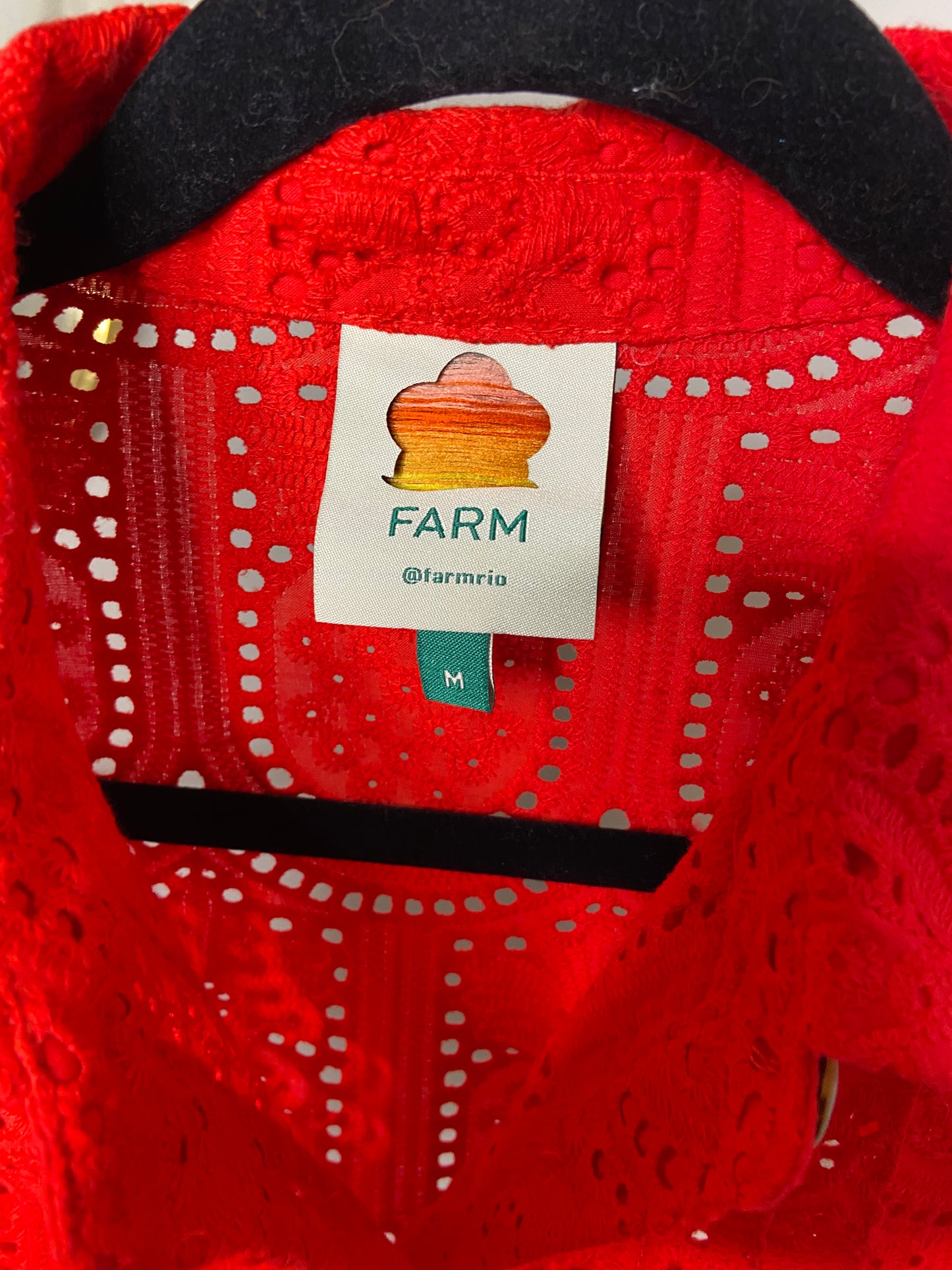 Farm Rio Red Pineapple Eyelet Blouse size M