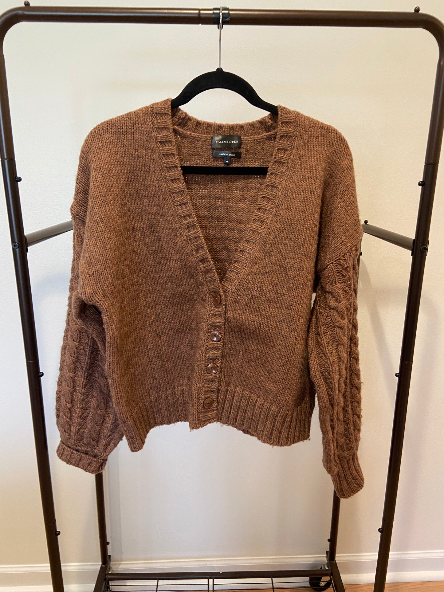 Carbon 38 Cable Knit Cardigan Mushroom Brown size M