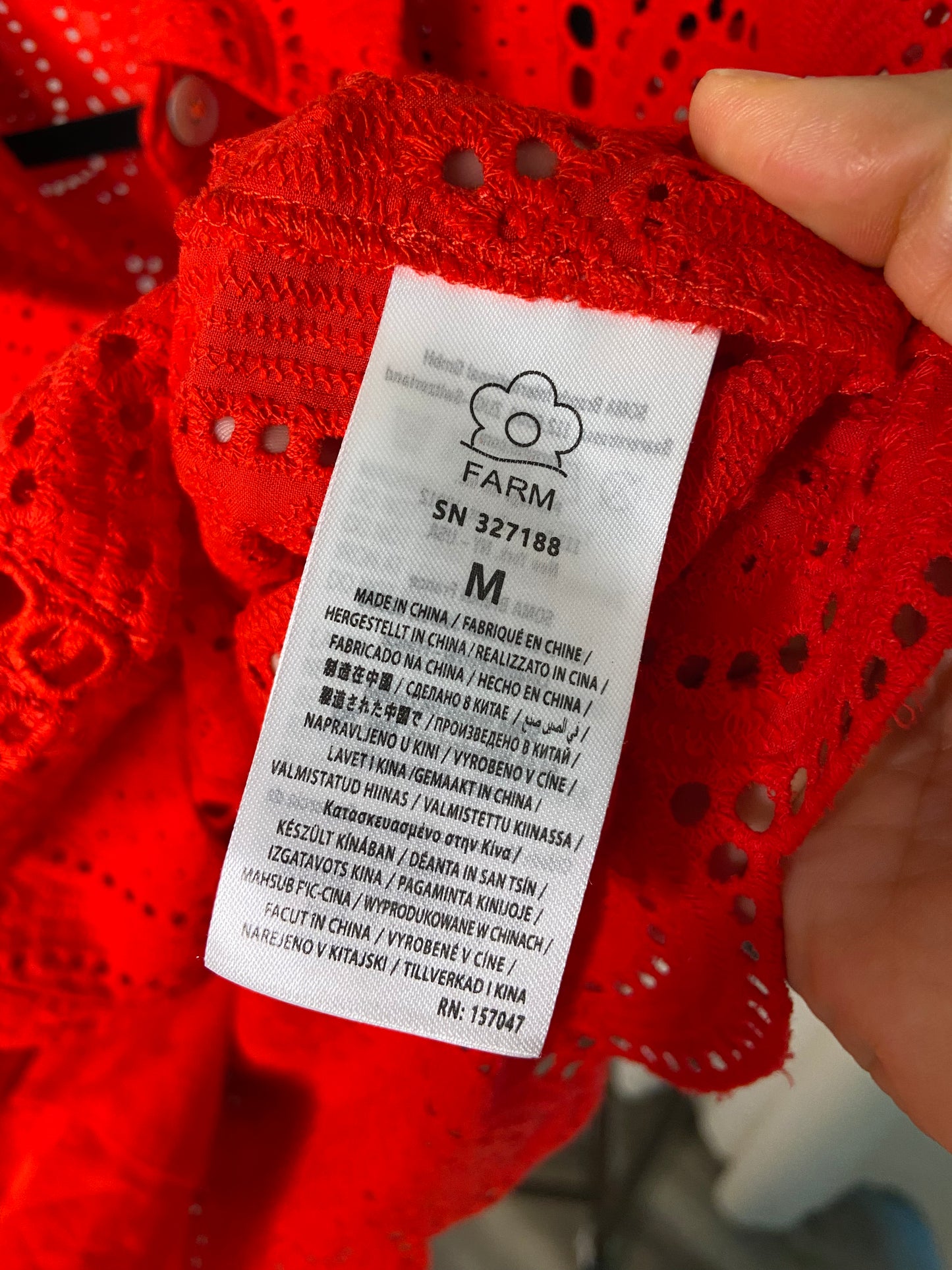 Farm Rio Red Pineapple Eyelet Blouse size M