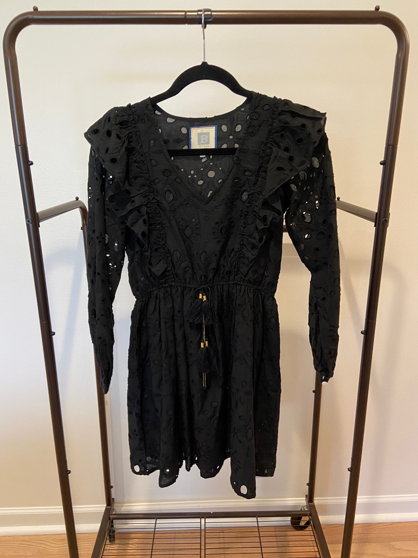 Bell Eyelet Black Mini Dress Black size XS