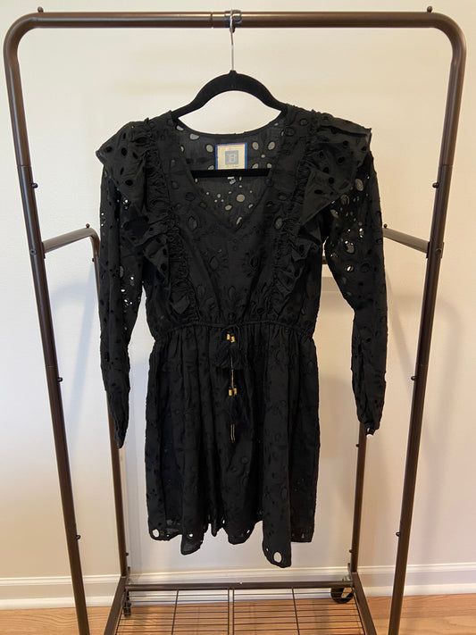 Bell Eyelet Black Mini Dress Black size XS