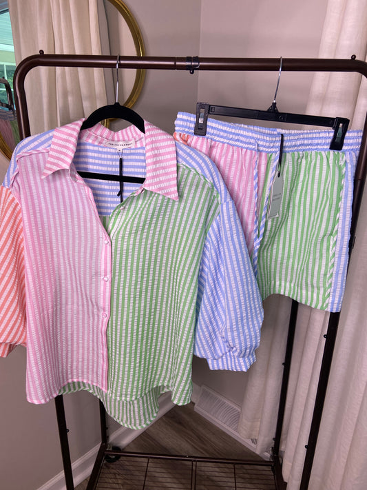 English Factory Seersucker Striped Shorts Set size M/L