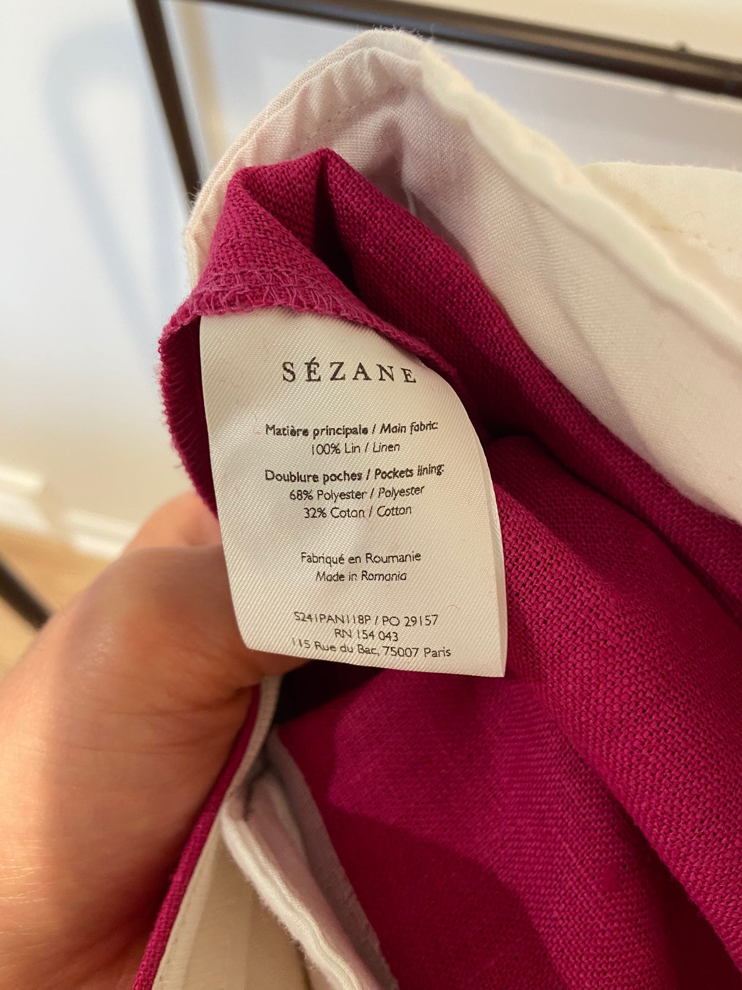 Sezane Martin Linen Trousers Pants Fuchsia size 38 US 6