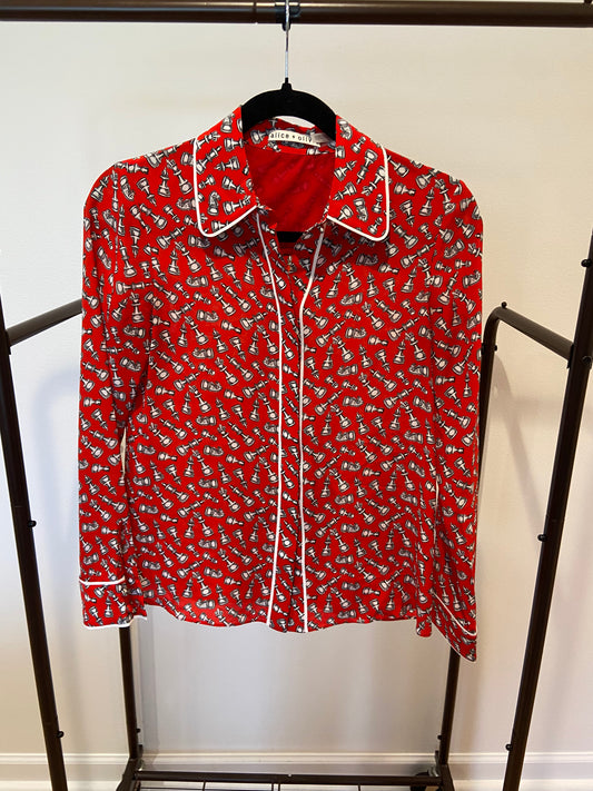Alice + Olivia Willa Silk Blouse with Piping Chess size XS