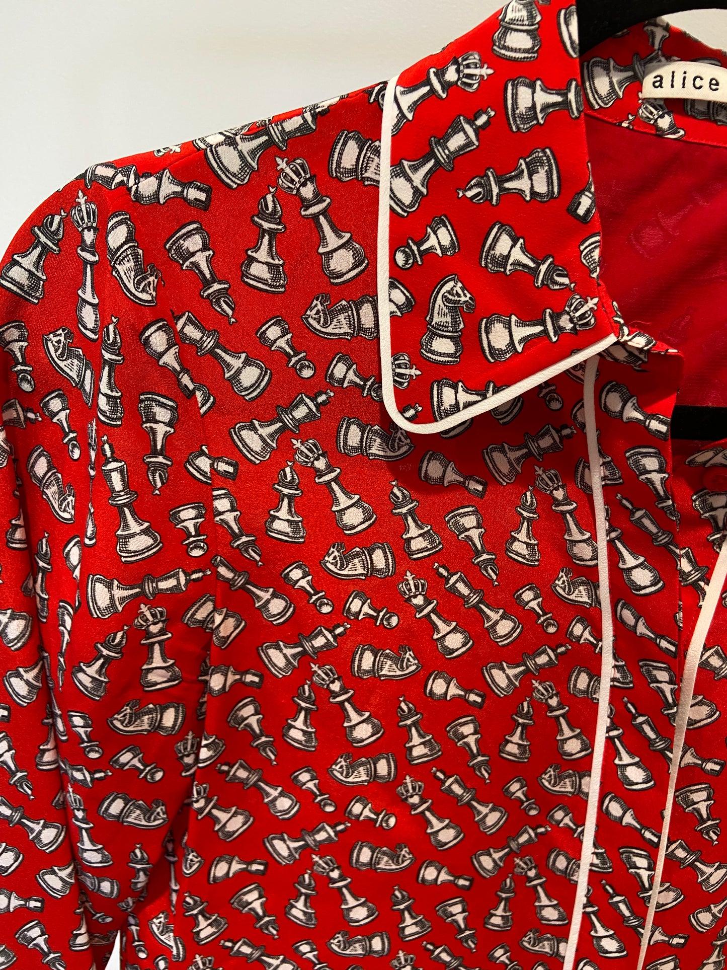 Alice + Olivia Willa Silk Blouse with Piping Chess size XS