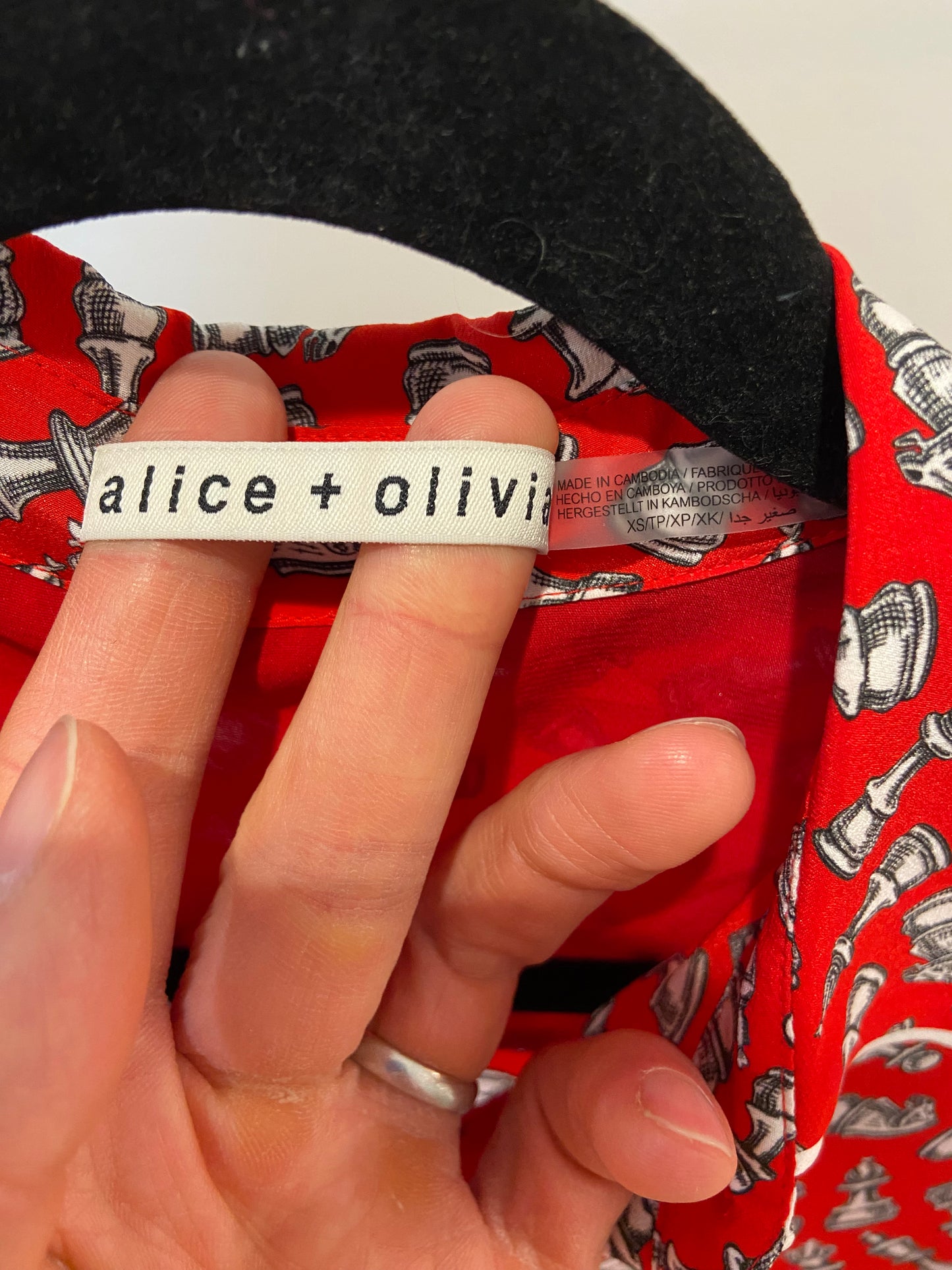 Alice + Olivia Willa Silk Blouse with Piping Chess size XS