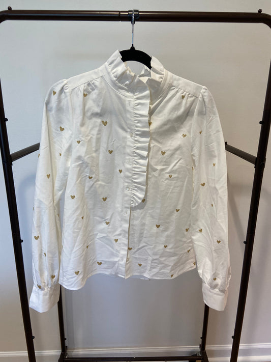 Sezane Chlo Shirt Gold Heart Embroidery size 34 US 2