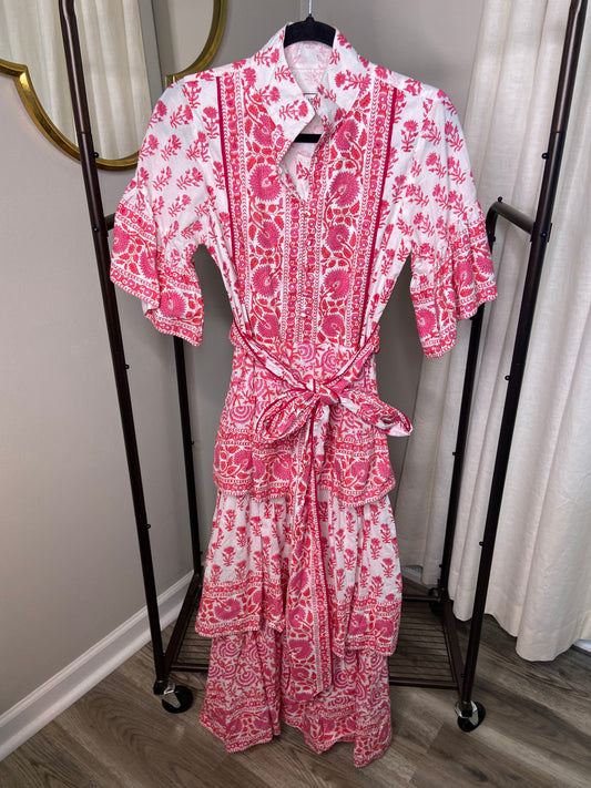Sue Sartor Tiered Pink Maxi Dress size XS