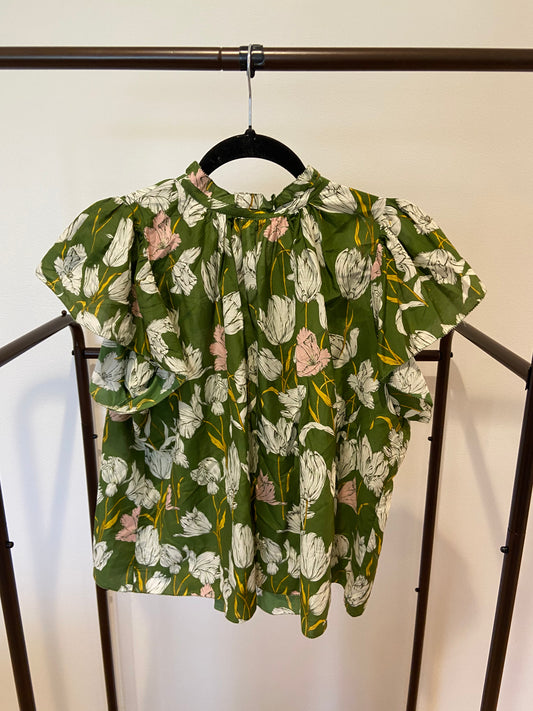 Trovata Carla High-Neck Shirt in Morning Tulip Green size XS