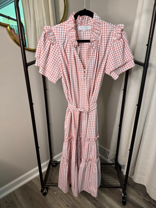 Hunter Bell Pink Gingham Matthews Midi Dress size S