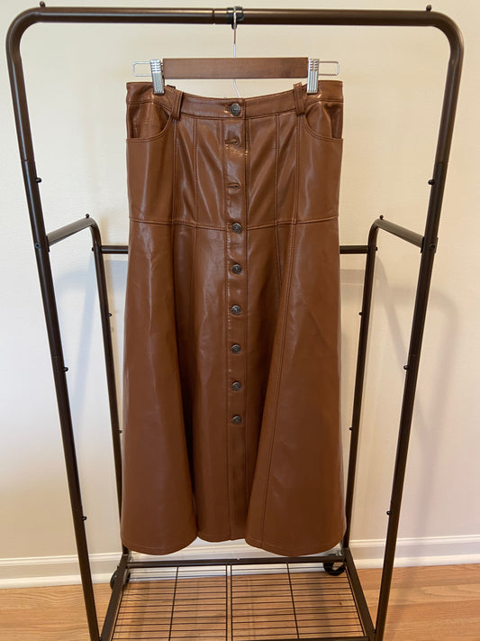 Cinq a Sept Veena Vegan Leather Midi Skirt size 4