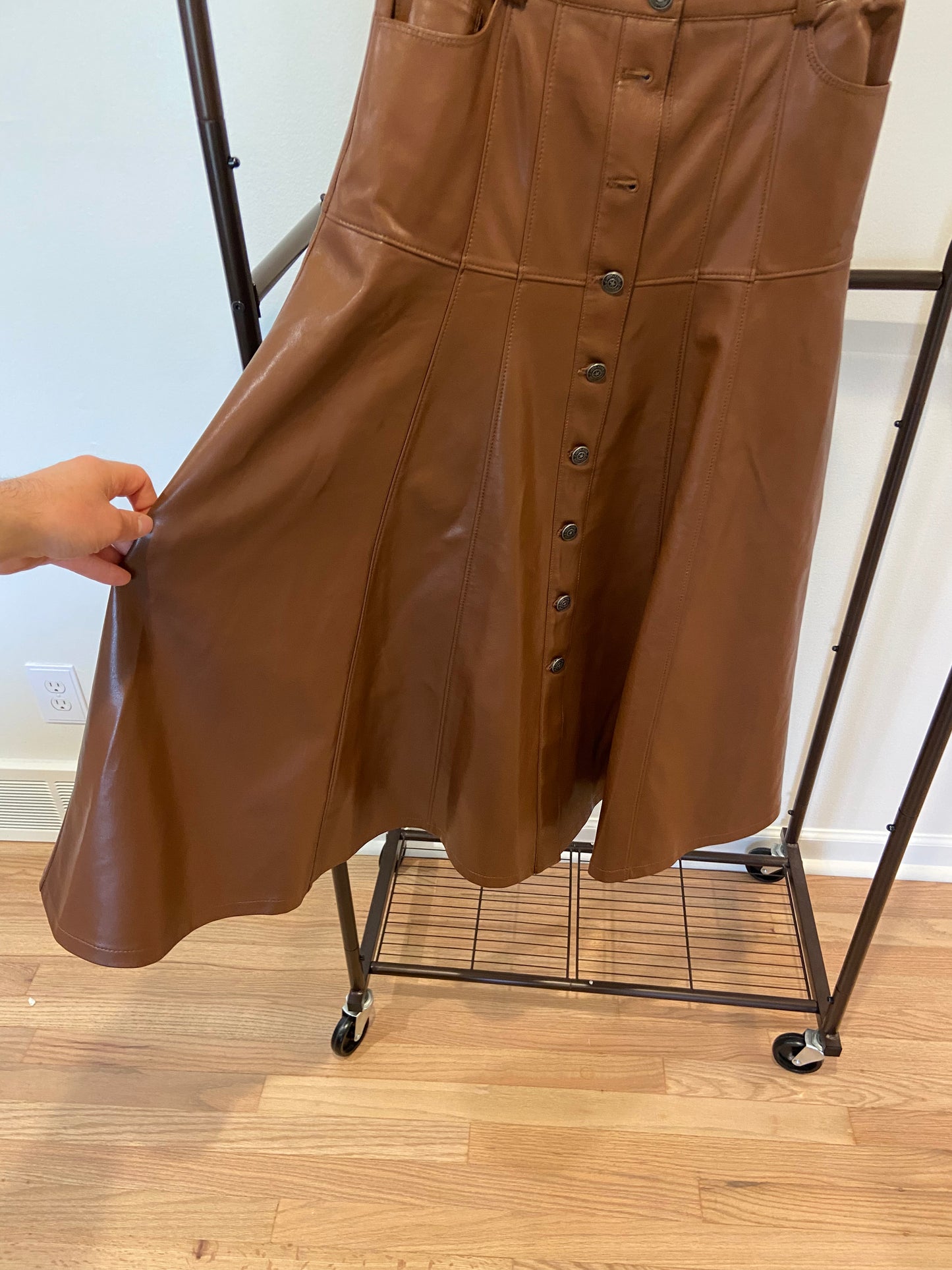 Cinq a Sept Veena Vegan Leather Midi Skirt size 4