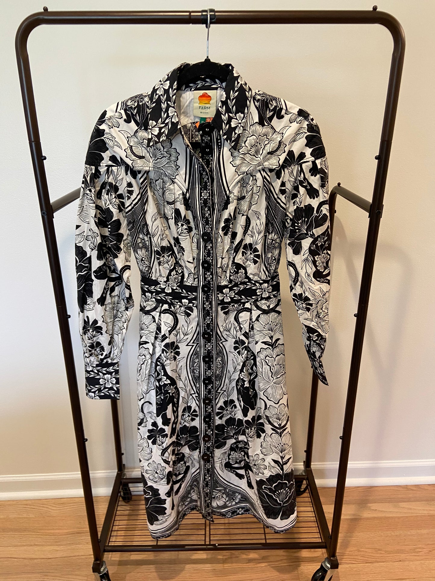 Farm Rio Flower Leopards Collarneck Midi Dress in Off-White size XS