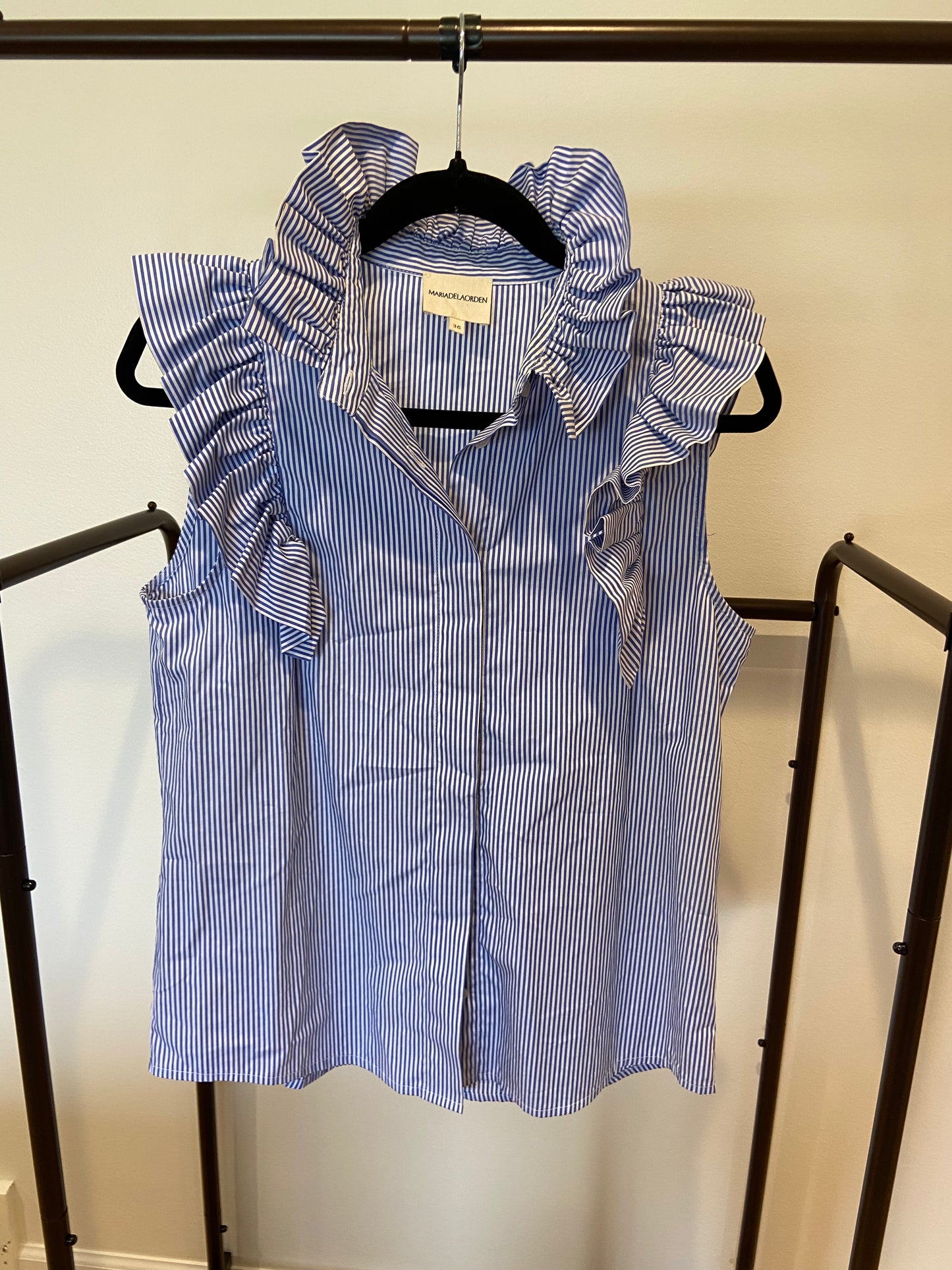 Maria De La Orden Mizou Striped Ruffle Sleeveless Blouse size 36 US 4