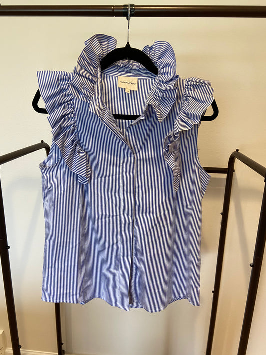 Maria De La Orden Mizou Striped Ruffle Sleeveless Blouse size 36 US 4