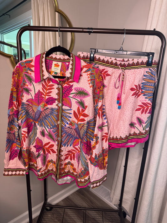 Farm Rio Macaw Shirt and Shorts Set L/XL