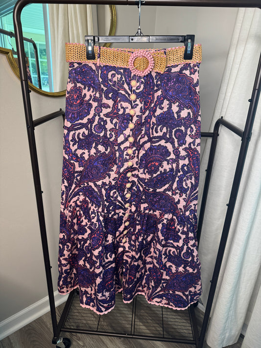 ZIMMERMANN Tiggy Floral-Print Linen Skirt size 8
