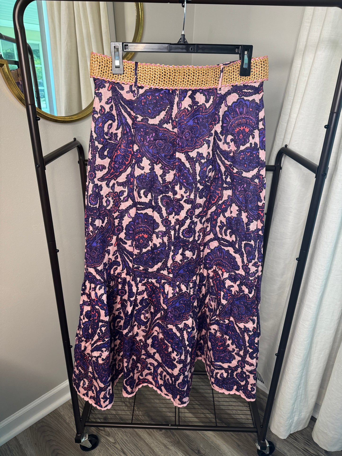 ZIMMERMANN Tiggy Floral-Print Linen Skirt size 8