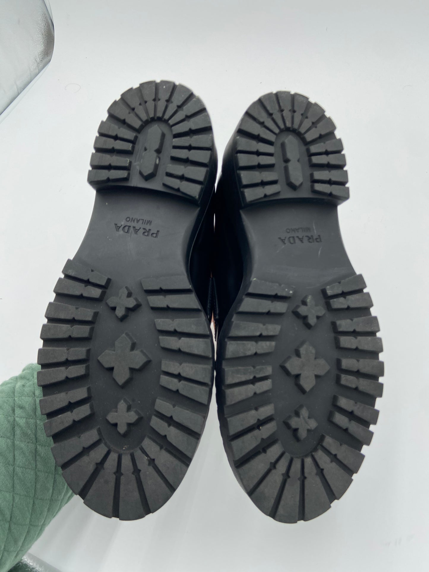 Prada Platform Triangle Black Leather Loafers size 37