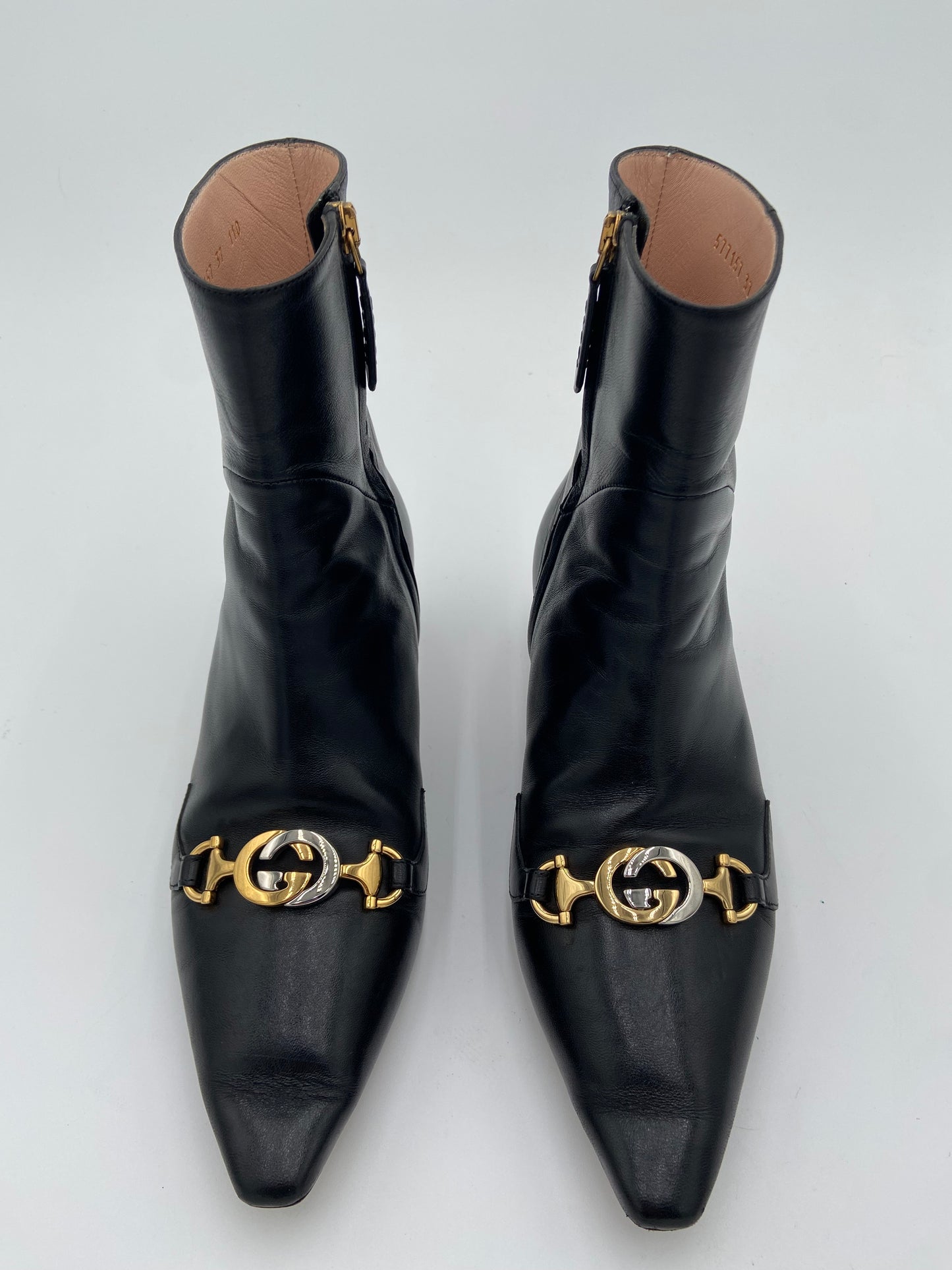 Gucci Black Leather Zumi Kitten Heel Ankle Boots size 37