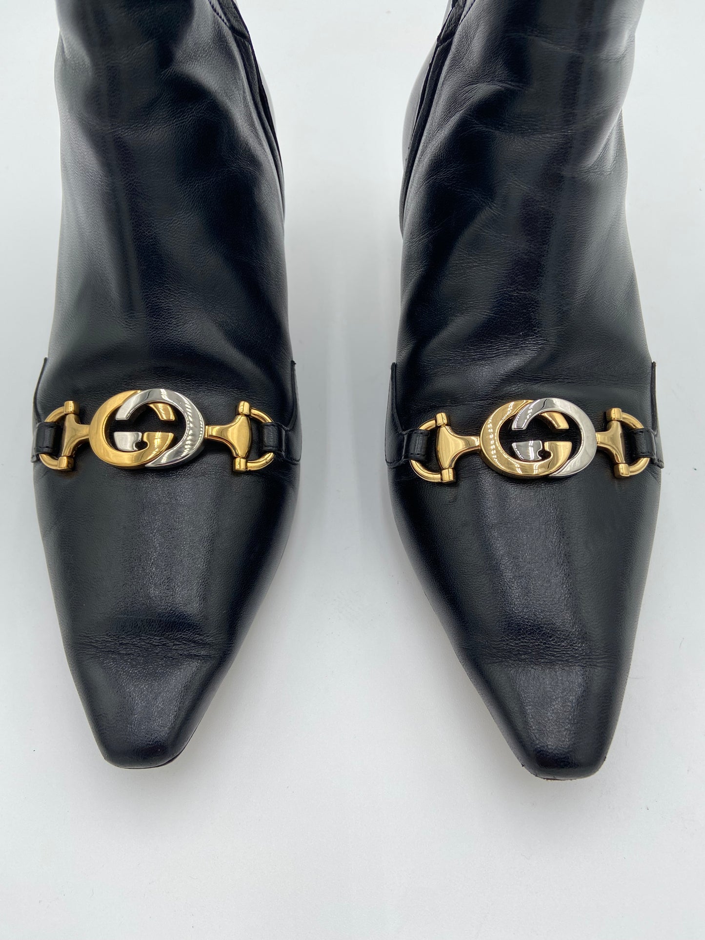 Gucci Black Leather Zumi Kitten Heel Ankle Boots size 37