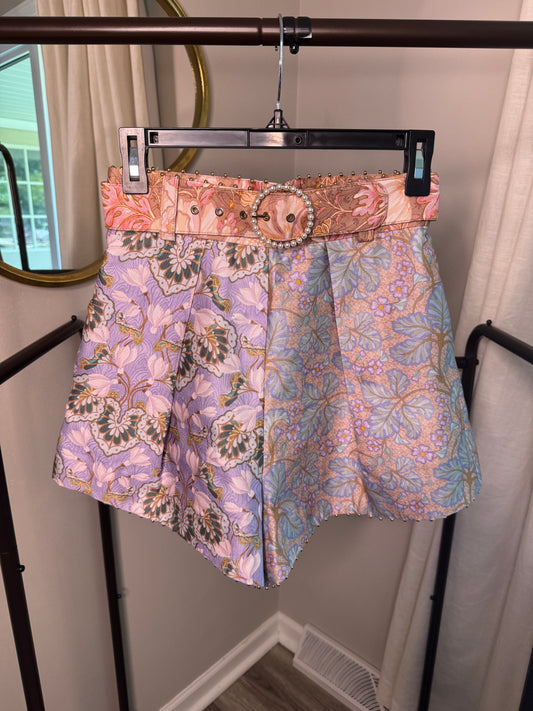 ZIMMERMANN  Kaleidoscope Belted Silk-Cotton Shorts size US 4