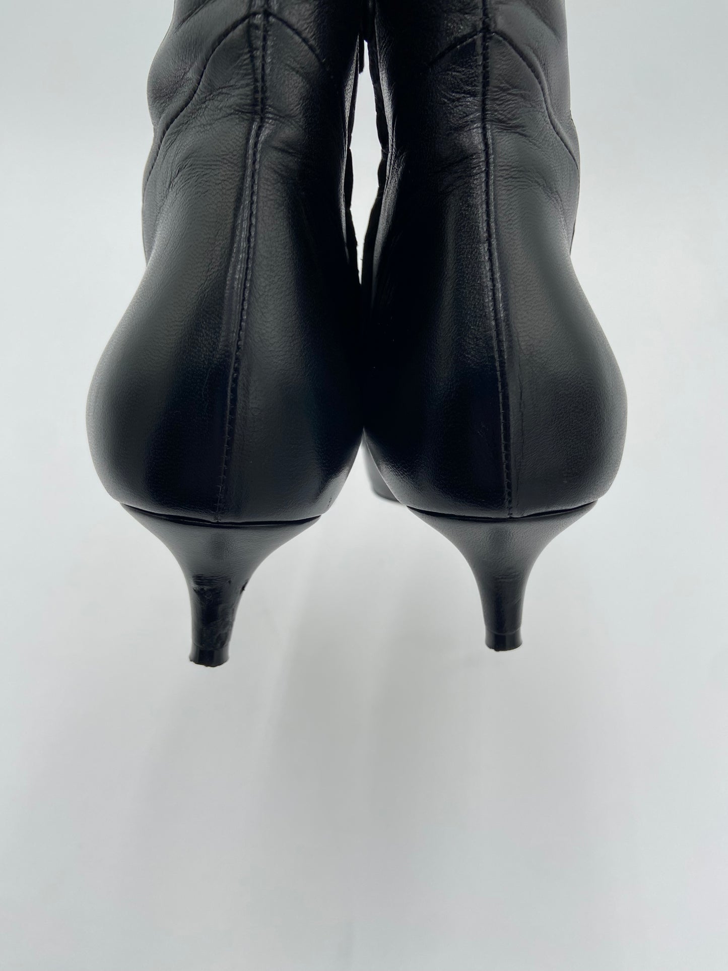 Gucci Black Leather Zumi Kitten Heel Ankle Boots size 37