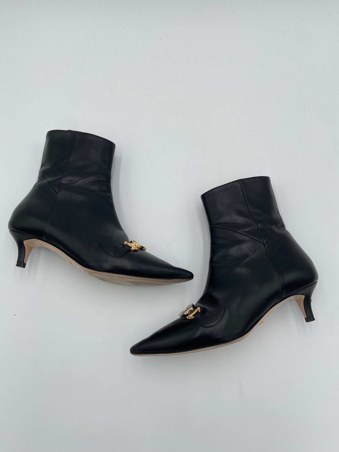 Gucci Black Leather Zumi Kitten Heel Ankle Boots size 37
