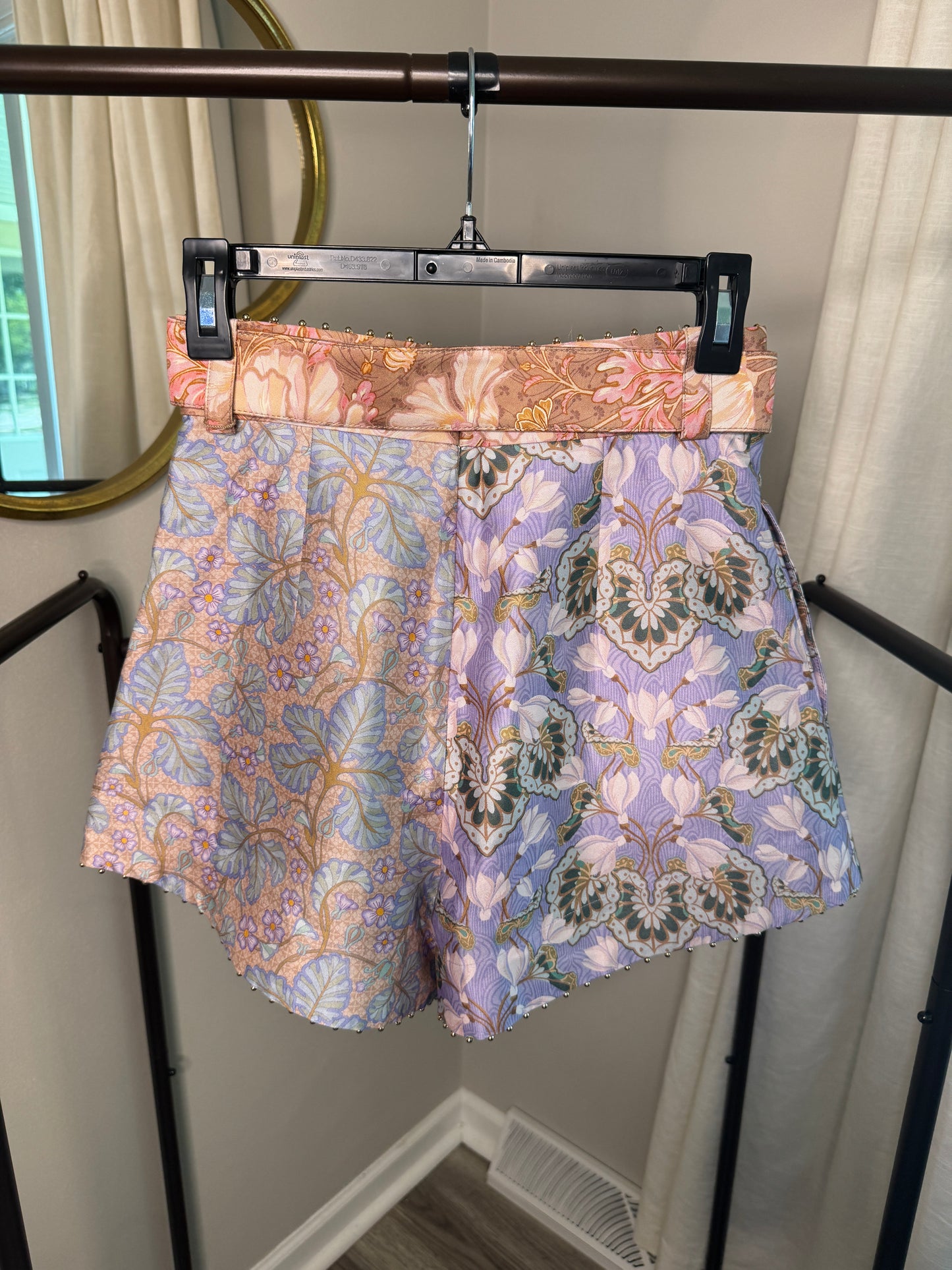ZIMMERMANN  Kaleidoscope Belted Silk-Cotton Shorts size US 4