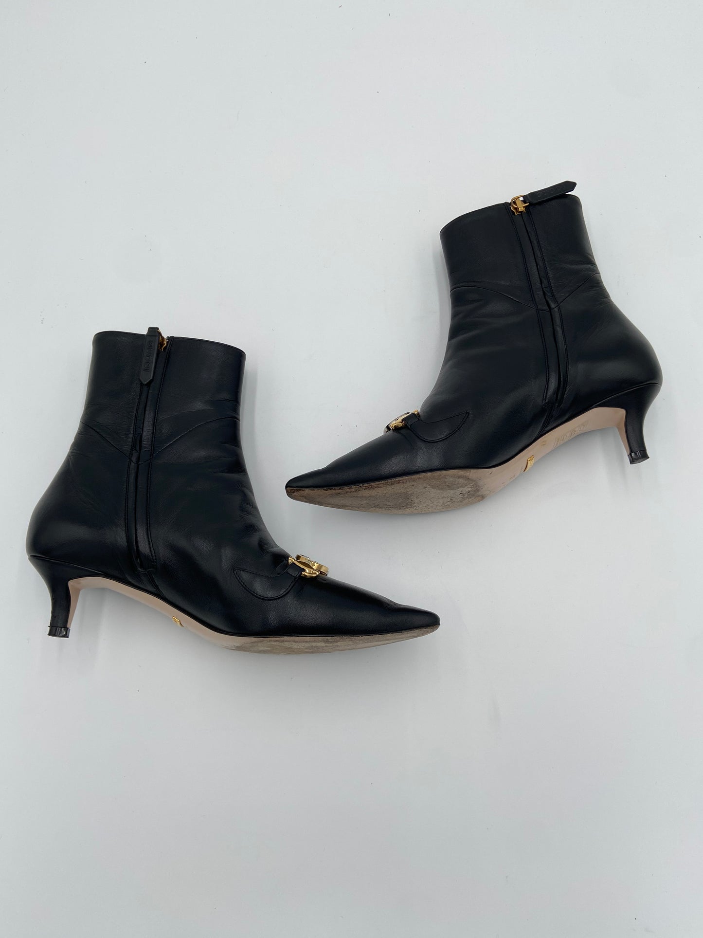Gucci Black Leather Zumi Kitten Heel Ankle Boots size 37