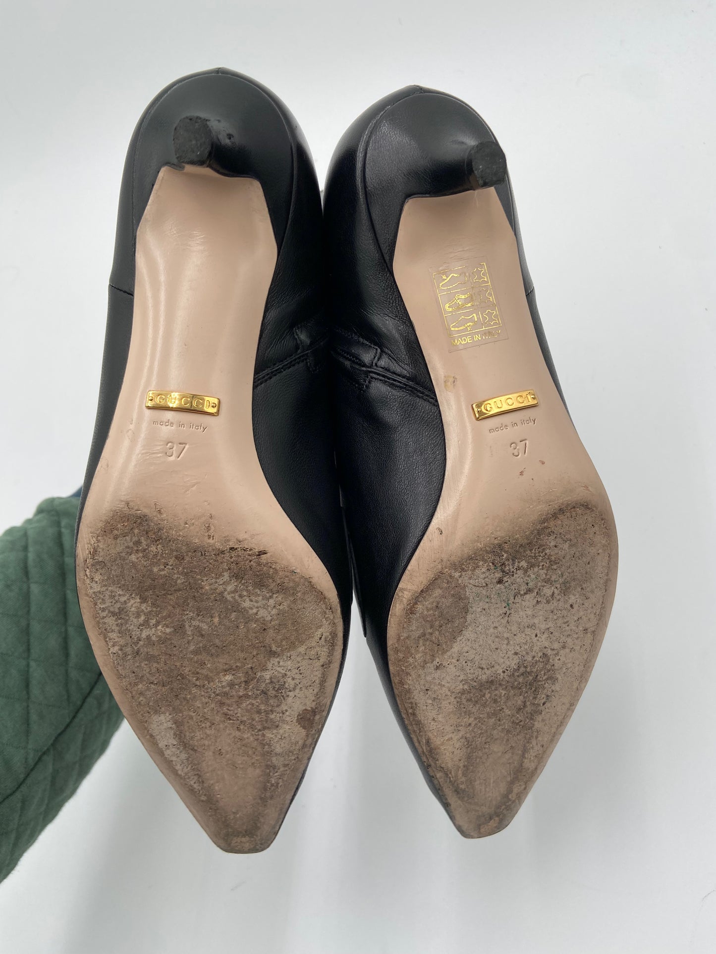 Gucci Black Leather Zumi Kitten Heel Ankle Boots size 37