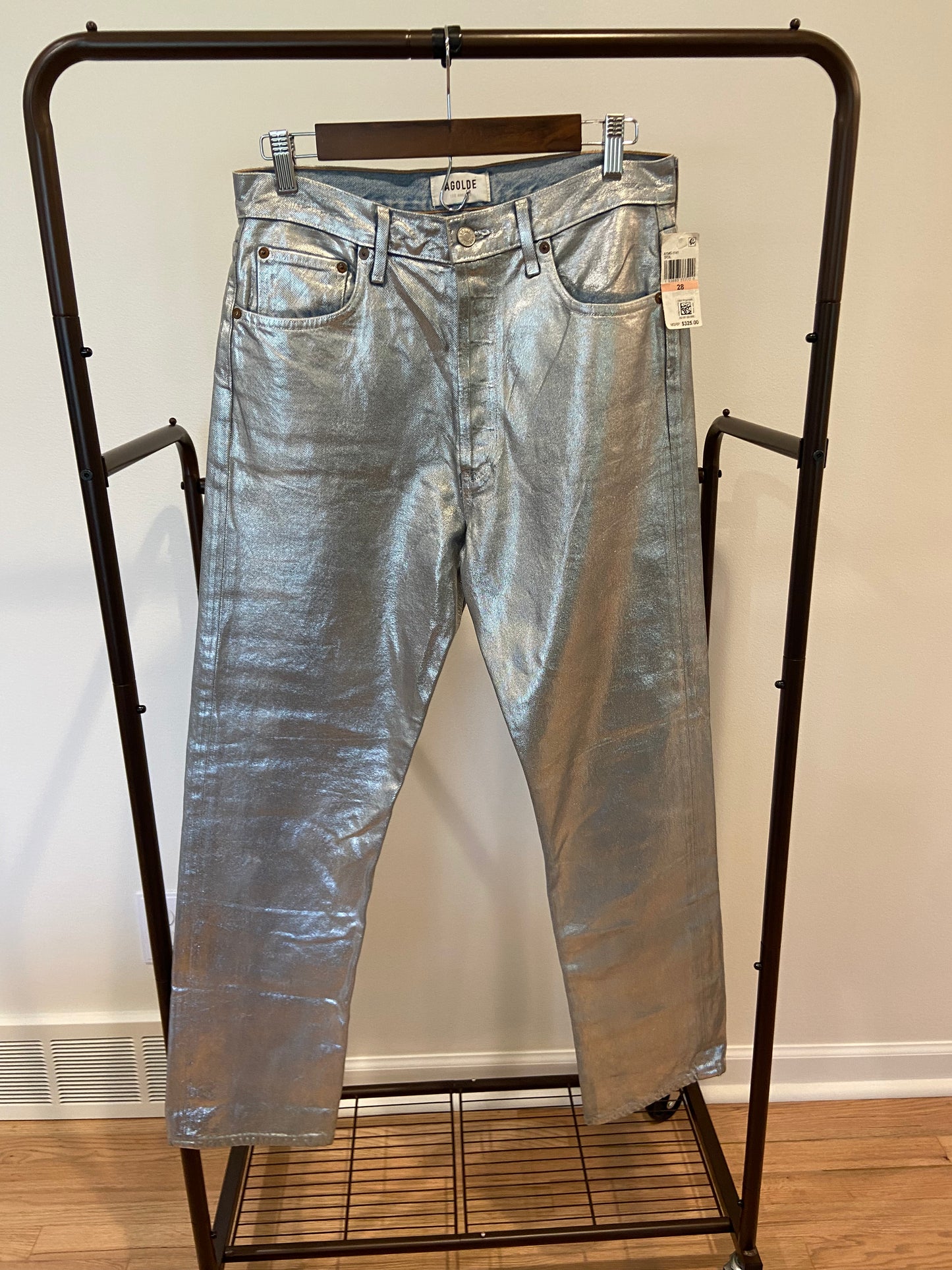 Agolde 90's Pinch Waist Coated Jeans Tin Foil size 28