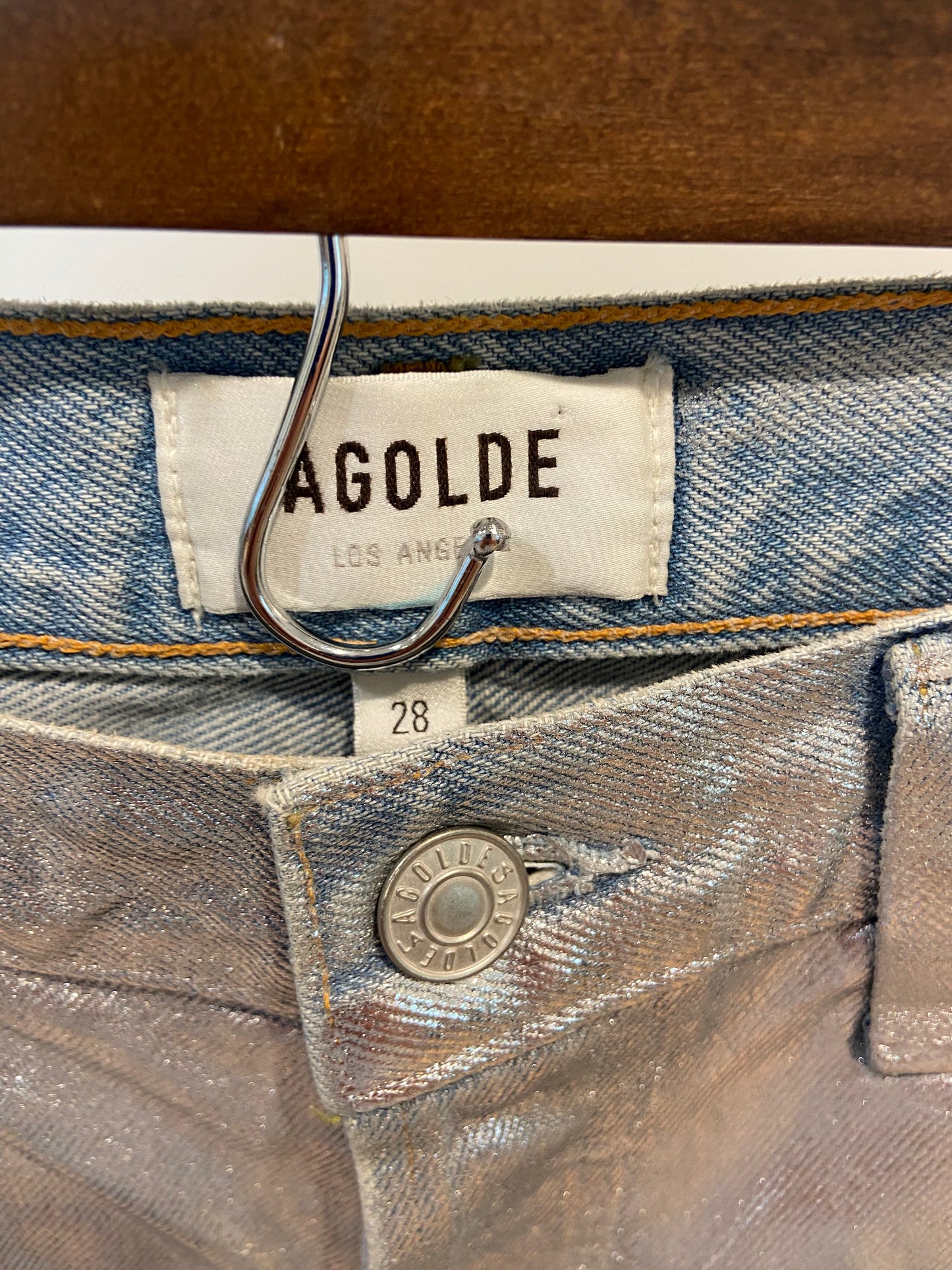 Agolde 90's Pinch Waist Coated Jeans Tin Foil size 28