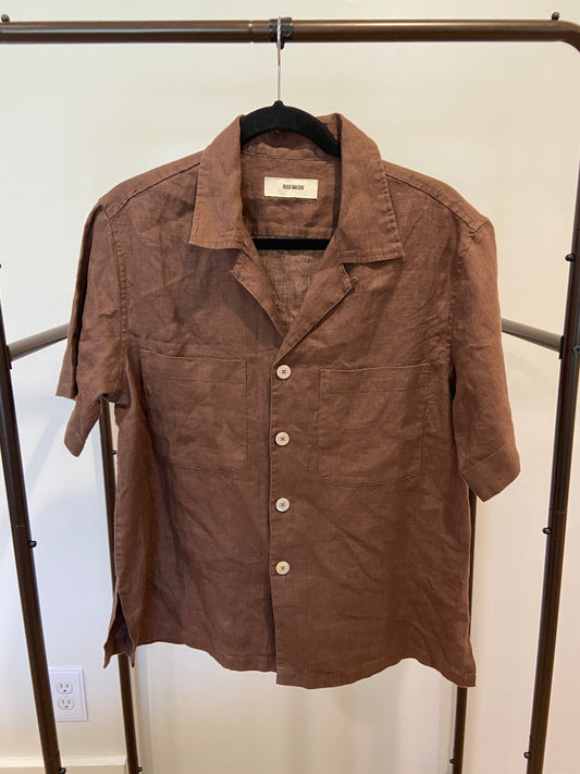 Buck Mason Crosshatch Linen Camp Shirt Bonfire size M