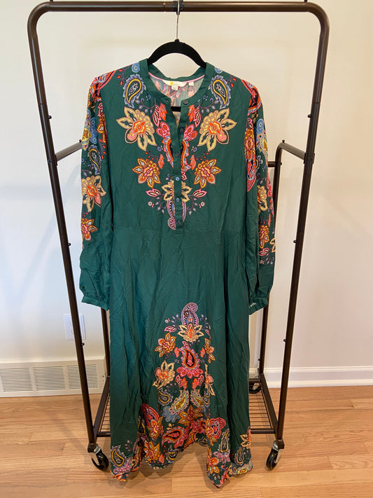 Boden Green paisley Blouson Sleeve Midi Dress size 14