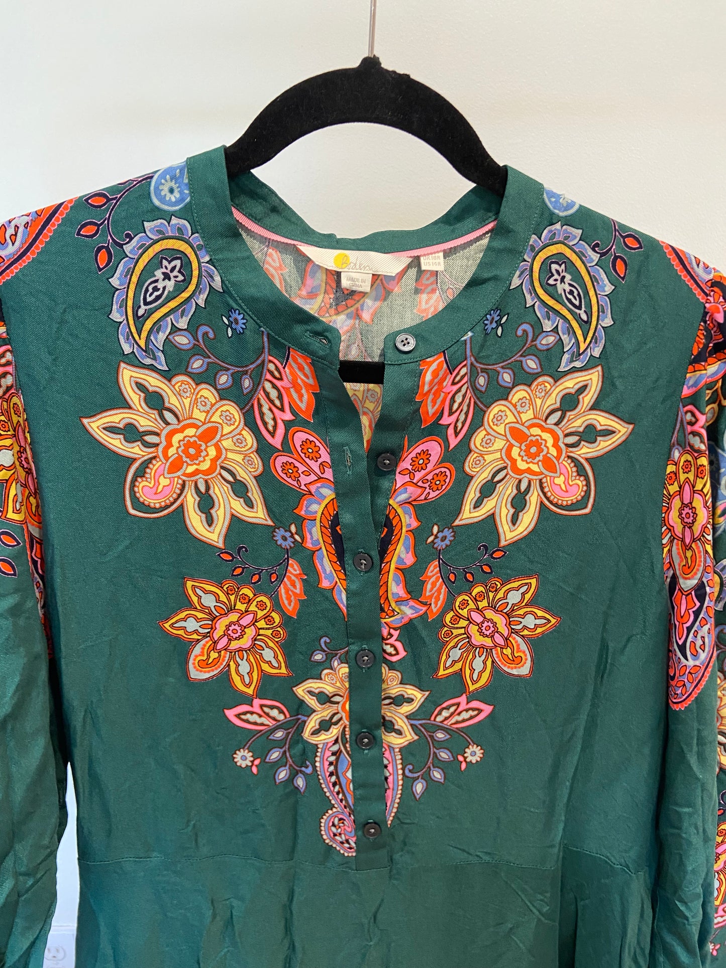 Boden Green paisley Blouson Sleeve Midi Dress size 14