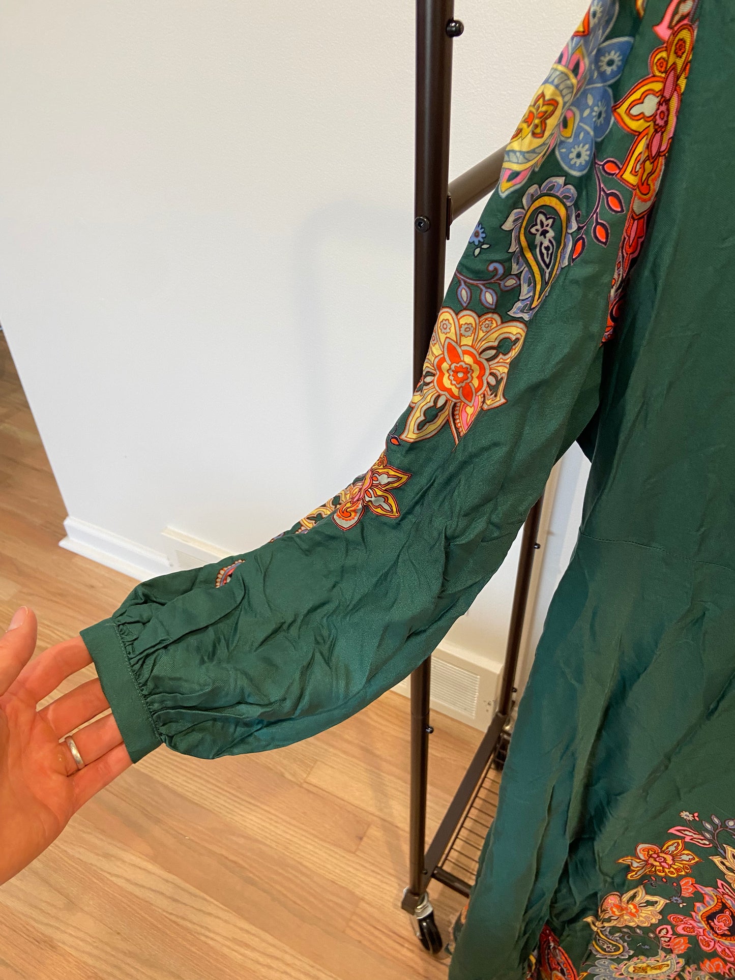Boden Green paisley Blouson Sleeve Midi Dress size 14