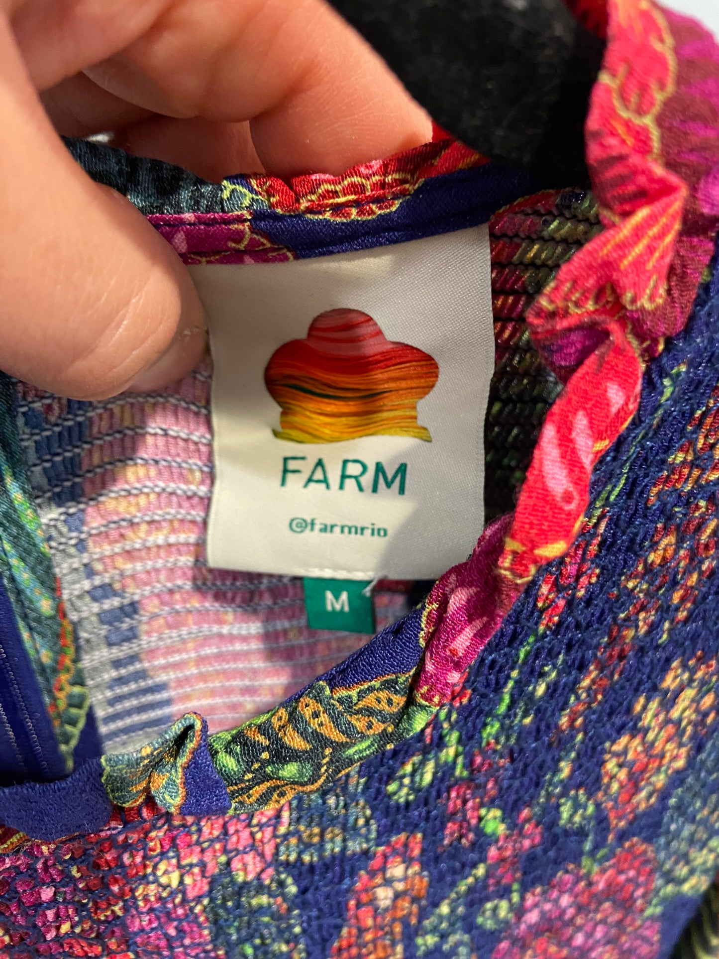 Farm Rio Macaw Bloom Floral Smocked Mock Neck Juliet Dress size M