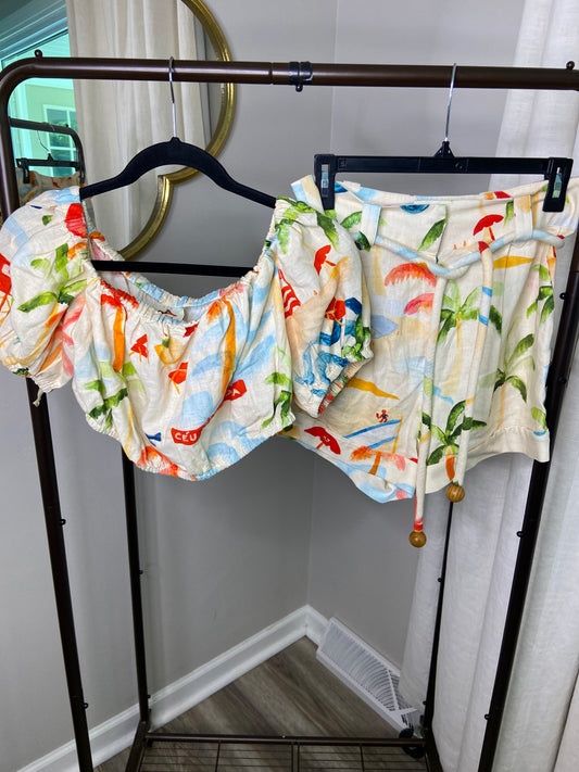 Farm Rio Copacabana Off-shoulder Crop Top and Shorts Set size S
