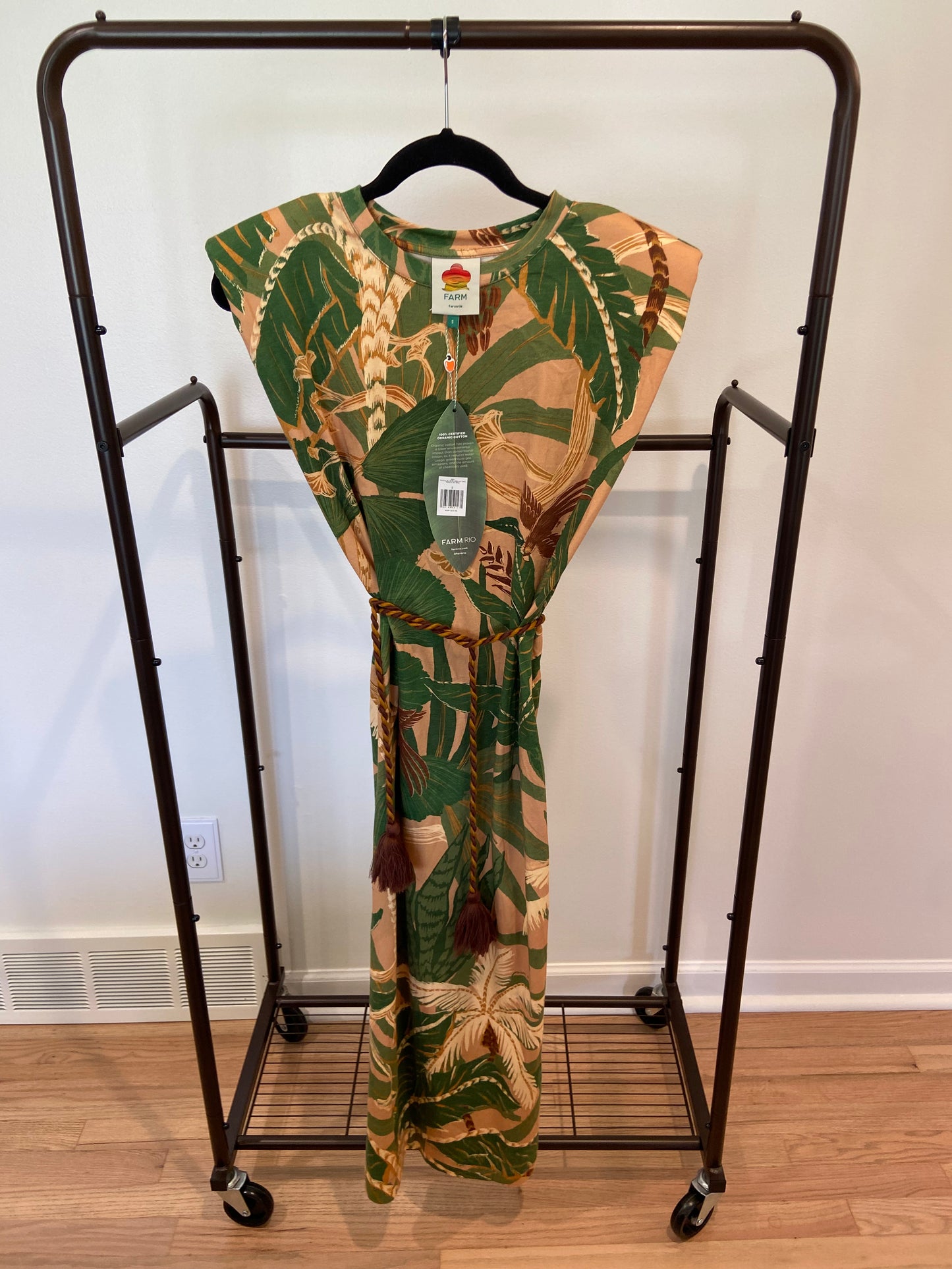 Farm Rio Tropical Isla Padded Shoulders Midi Dress size S