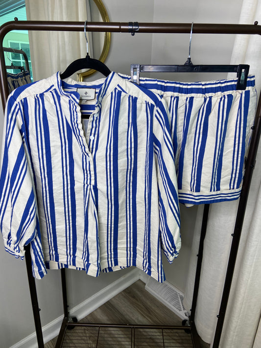 Pomander Place French Blue Stripe Louis Short and Top Set size M
