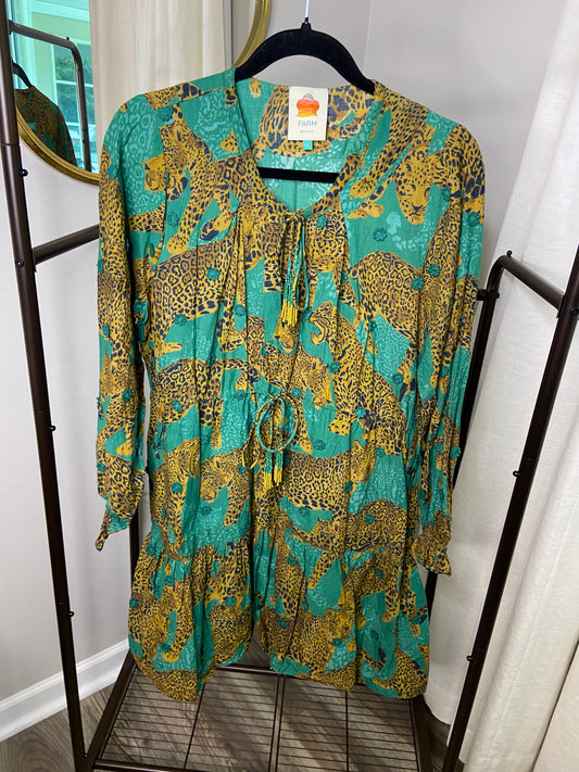 Farm Rio Green Artsy Leopards Mini Dress size L