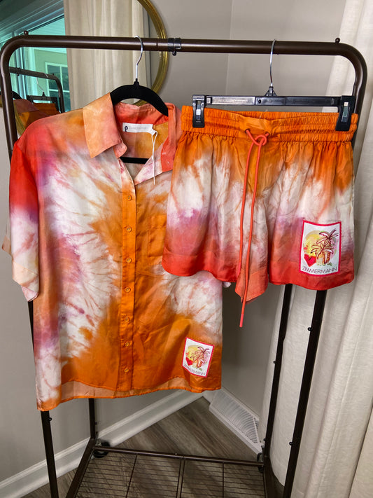 Zimmermann Violet Tie Dye Shirt and Shorts Set size 1 US 6