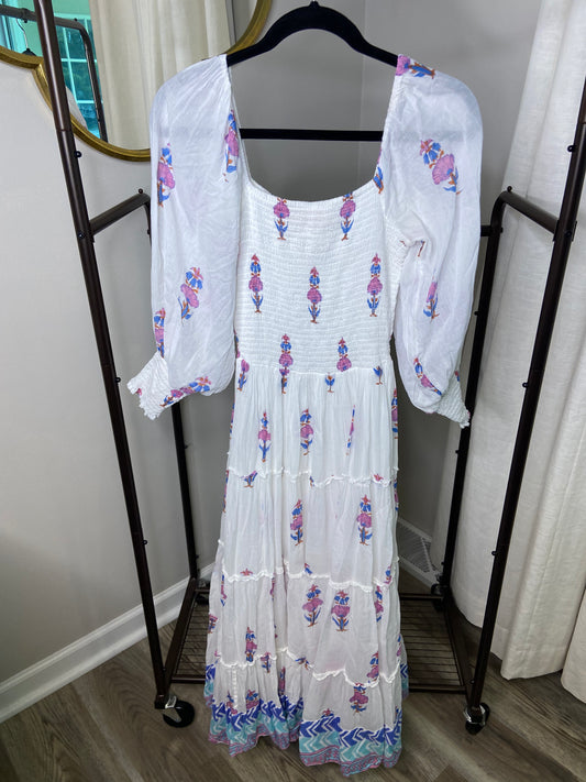 Oliphant Smocked Top Tered Midi Dress size S