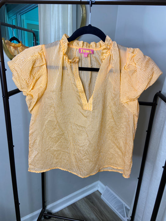 THML Striped Puff Sleeve Top in Orange size S